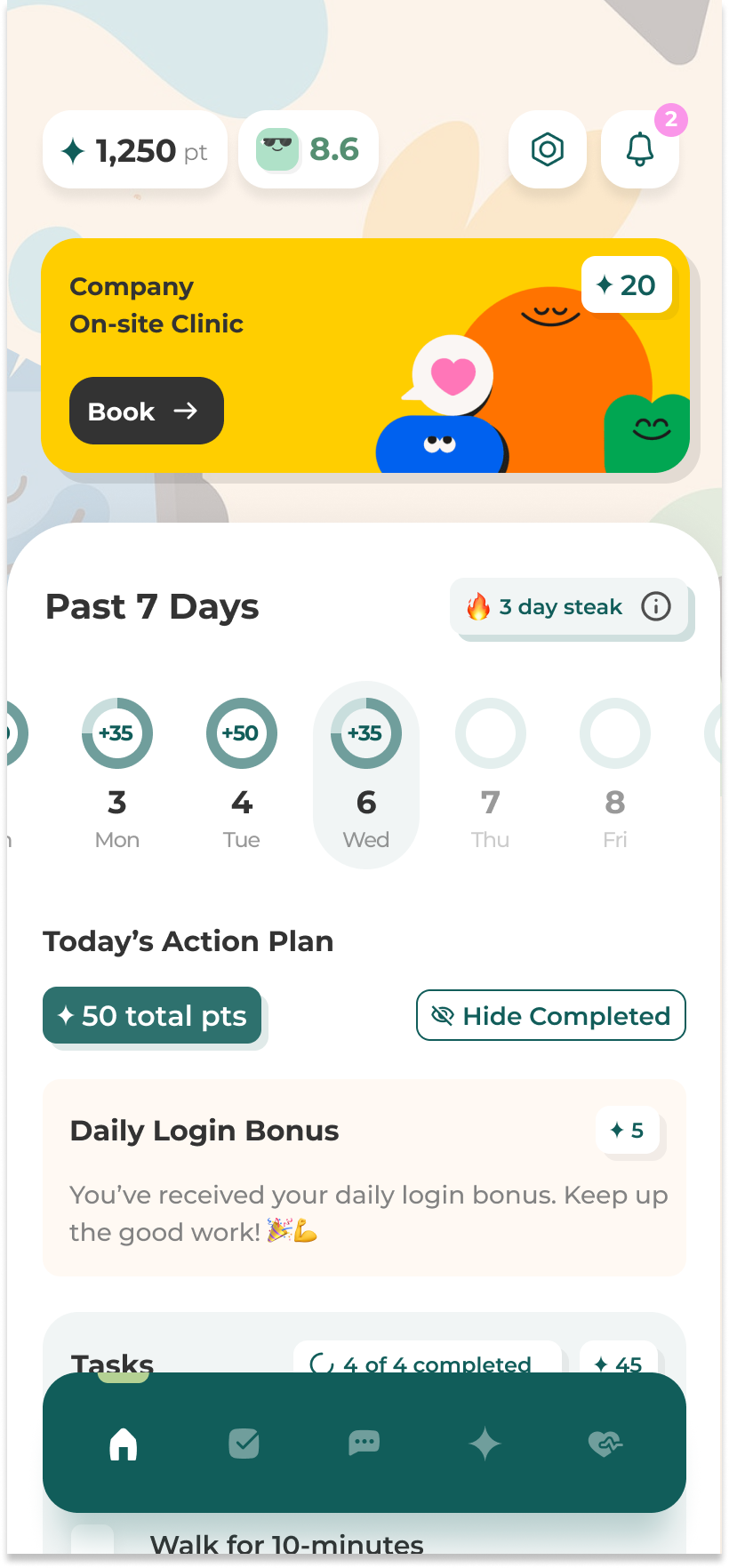 Amplify employee app — points, weekly streak and today's action plan