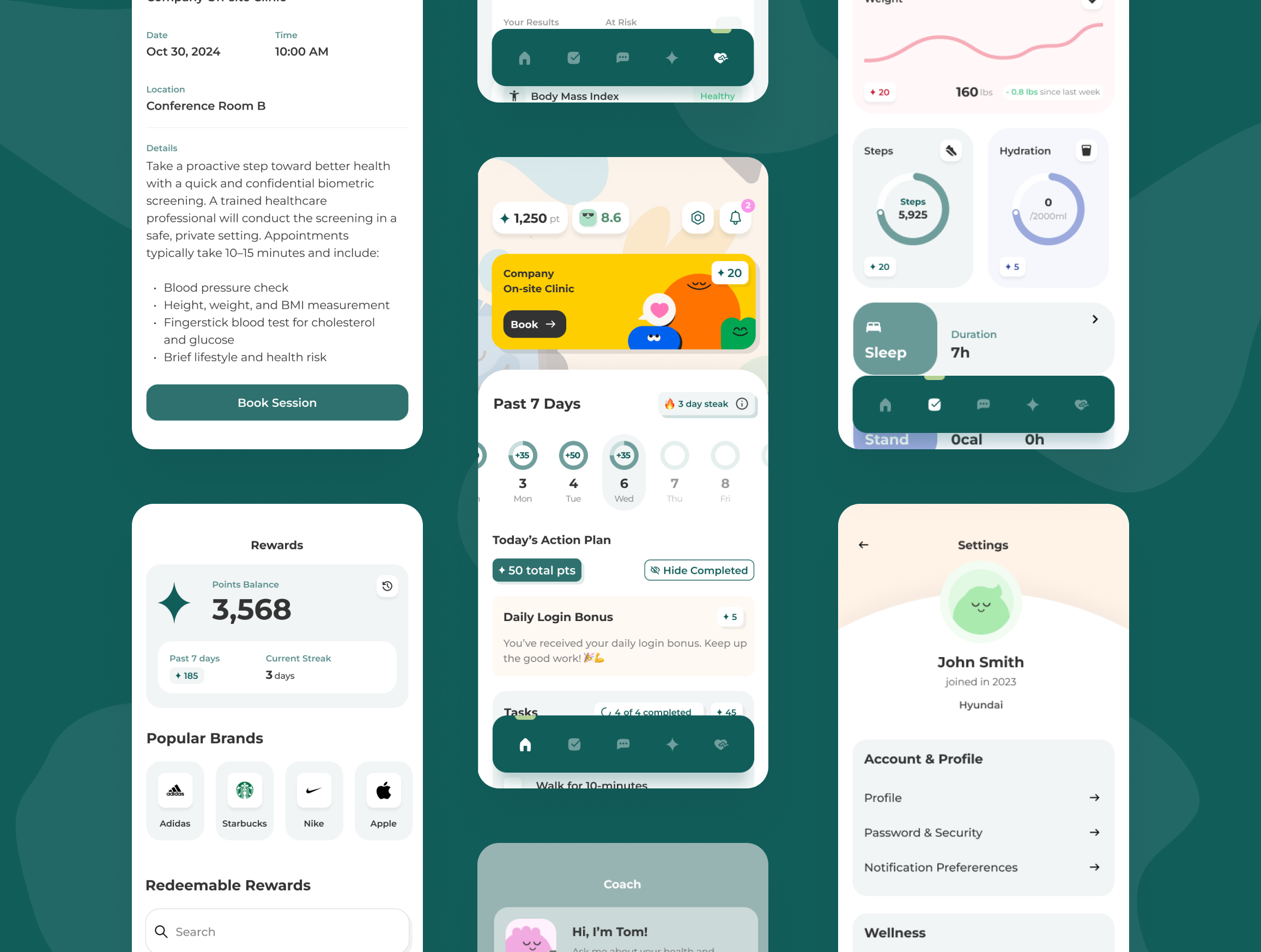 Amplify employee mobile app — points, weekly streak, rewards and settings