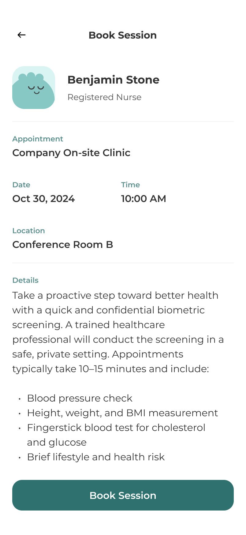 Amplify onsite booking screen
