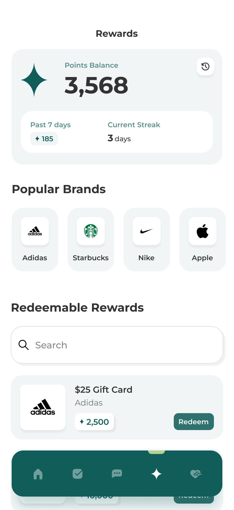 Amplify points and rewards screen