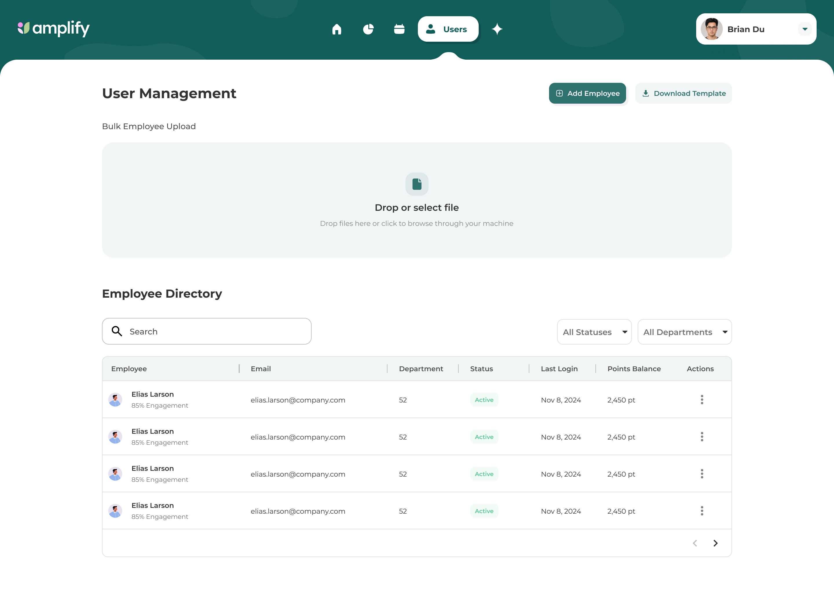 Amplify user management — employee directory and bulk upload