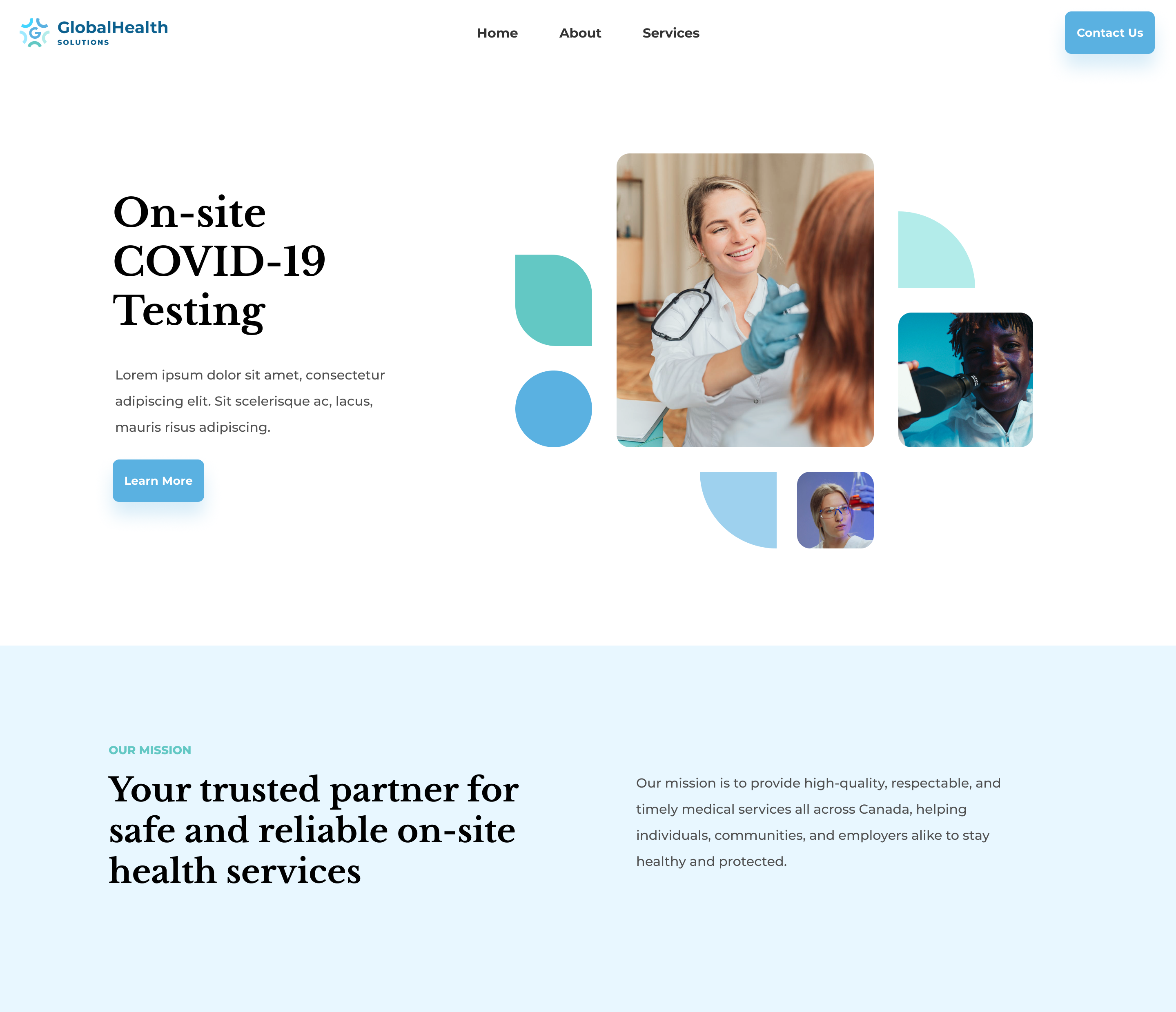 Global Health Solutions marketing website, desktop