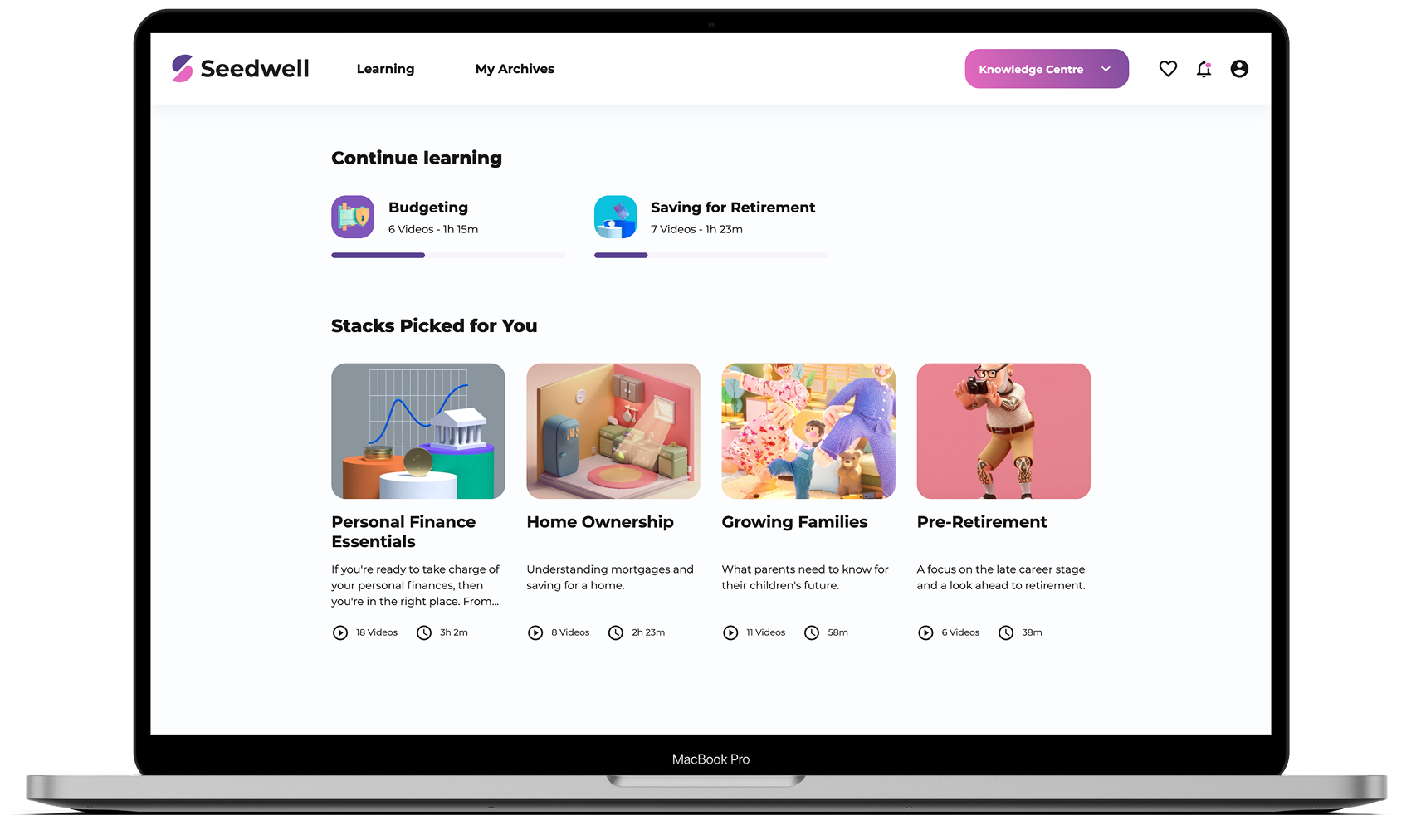 Seedwell Financial Wellness Portal shown on a MacBook Pro
